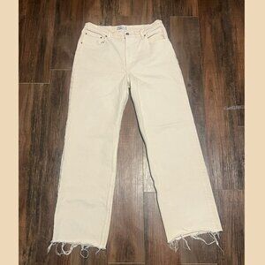 ABERCROMBIE & FITCH The 90s Relaxed Jean High Rise Bone Raw Hem Size 31/12